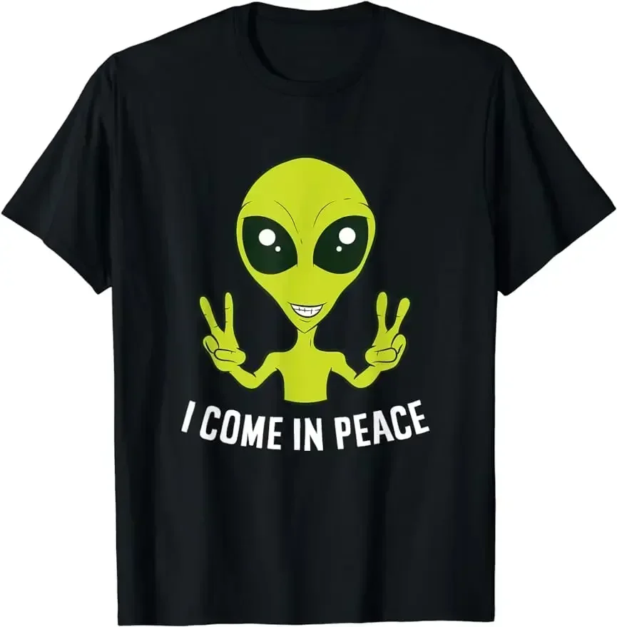 Cute Alien I Come in Peace Space Rave EDM Music Alien T-Shirt Graphic Tee Fashion Short Sleeve Novelty Unisex Short-sleev