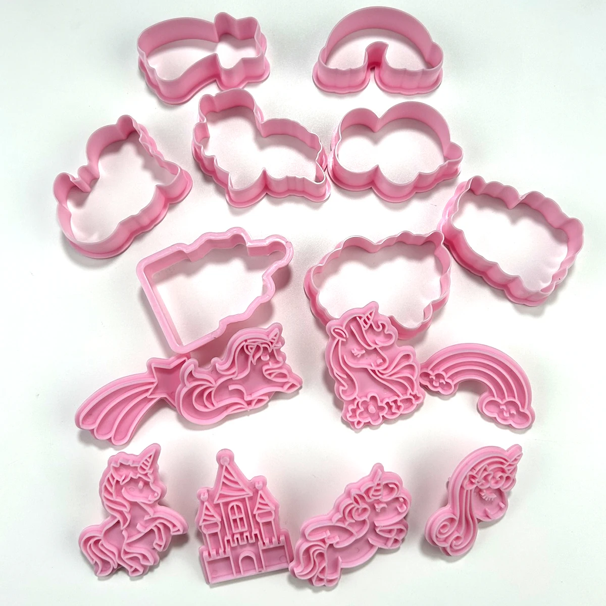 Cookies Cutter 8 pieces Unicorn Dough Stamp Plastic 3D Cartoon Pressable Biscuit Mold Kitchen Baking Pastry Bakeware