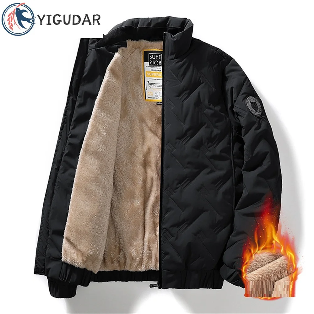 

Winter Casual Fashion Streetwear Jacket Mens Puffer Coats Mens Clothes Standing Collar Warm Top Coat Middle-aged Men With Plush