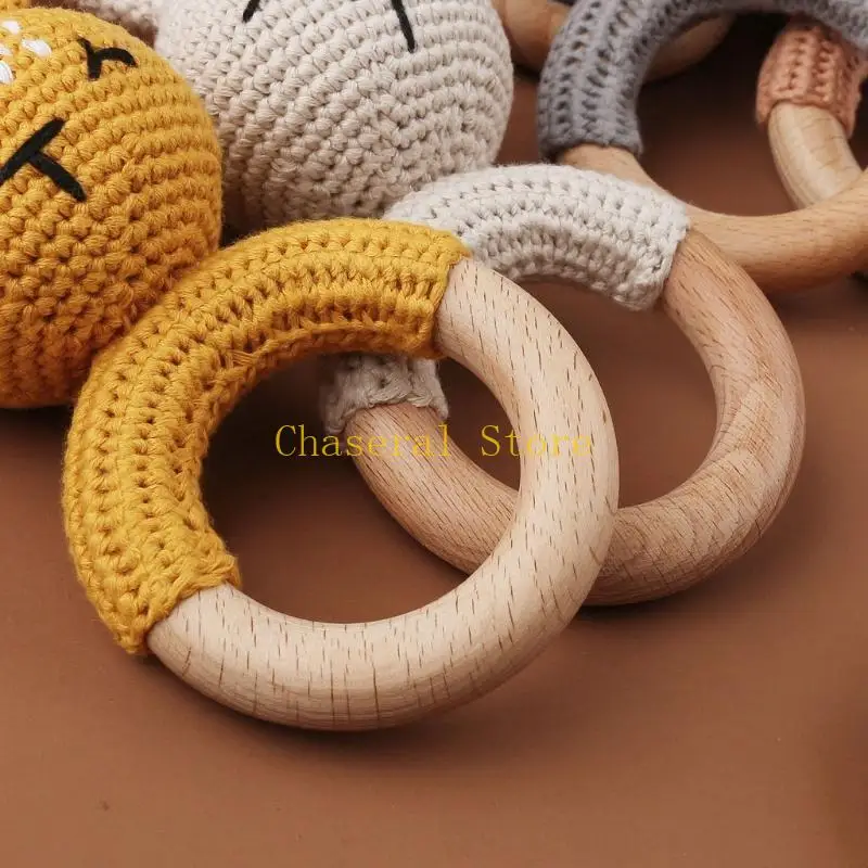 E7ce Thỏ móc vòng bằng gỗ mọc răng rầm rỡ Amigurumi cho bé cũi đồ chơi