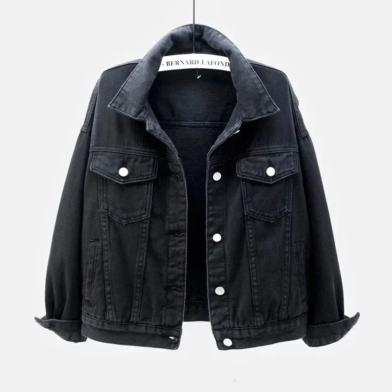 Women Denim Jacket Spring Autumn Short Coat Pink Jean Jackets Casual Purple White Loose Tops Lady Button Pockets Outer NM33 view 3