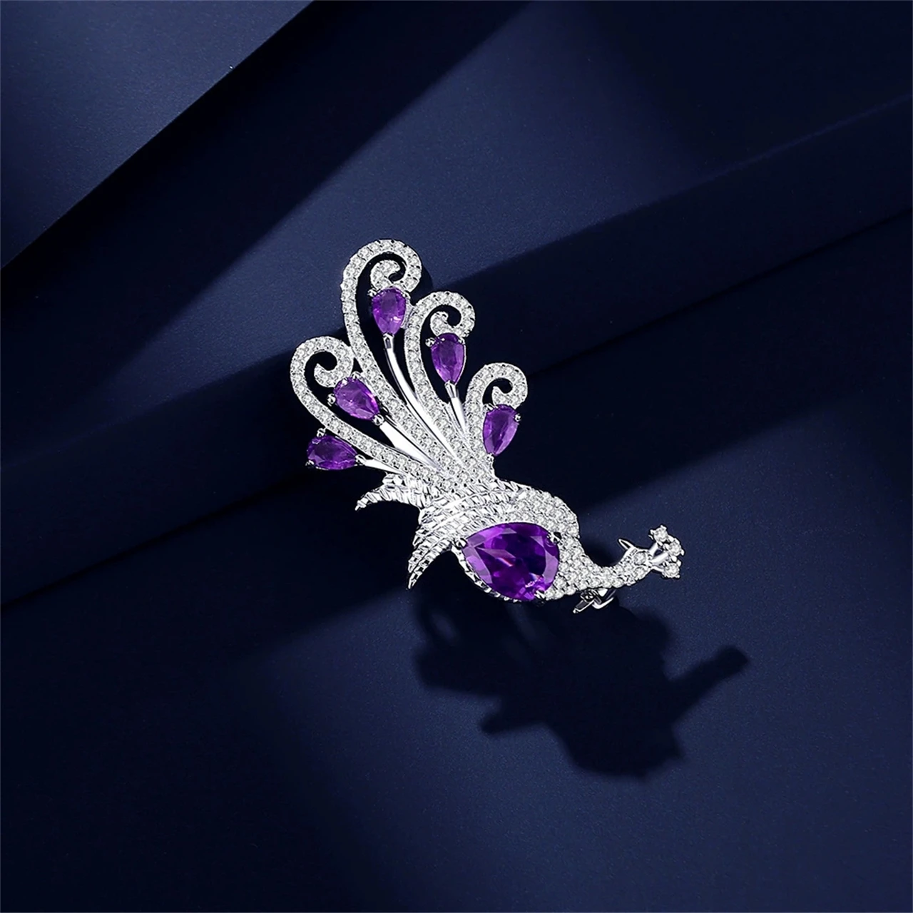 S925 فضة جمشت الطاووس بروش للنساء الصدار الفاخرة دعوى Pinornament هدية غرامة سحر مجوهرات أنيقة بالجملة