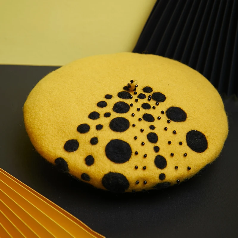 手作りの水玉模様のベレー帽女性用スタイルオリジナルデザインエレガントな春秋冬写真撮影用帽子-by-slim-home