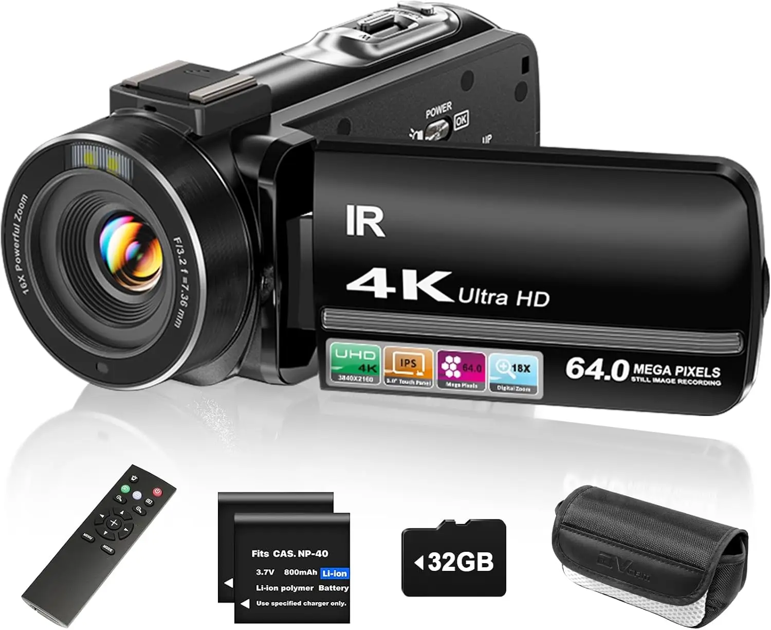 

4K UHD видеокамера с 18-кратным зумом, ночным видением, сенсорным экраном и пультом ДУ для видеоблогинга и записи