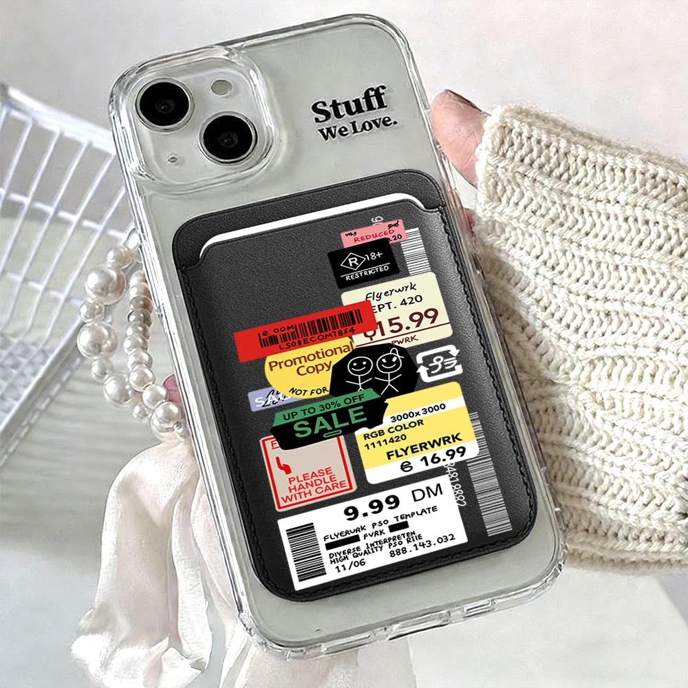 Étui portefeuille en cuir tendance Y2K pour cartes, support de cartes de téléphone rétro avec code-barres, compatible avec tous les iPhone, pour cartes MagSafe, sacoche arrière pour téléphone