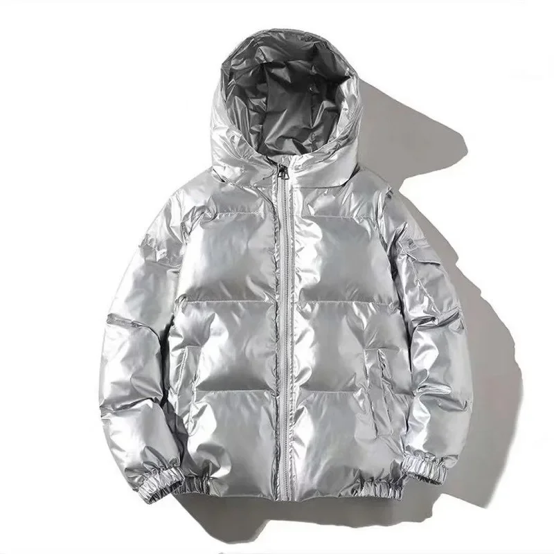 Doudoune femme hiver brillant argent noir or bleu à capuche col montant fermeture éclair solide Parka vêtements d'extérieur vers le bas manteaux rembourrés femme