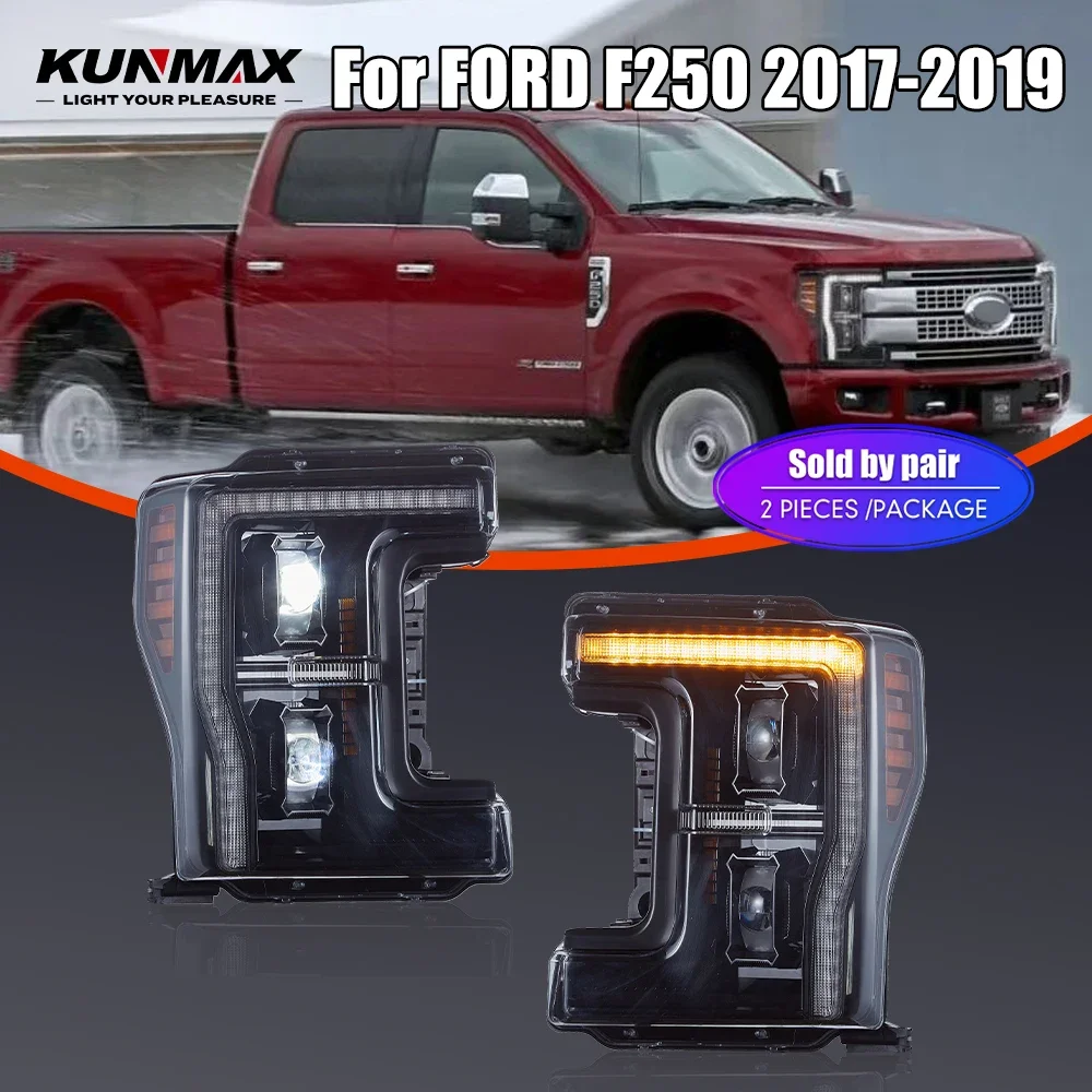 Sepasang Lampu Depan Mobil LED Untuk FORD F250 Lampu Depan 2017-2019 Lampu Depan Depan DRL Lampu Sein Plug and Play