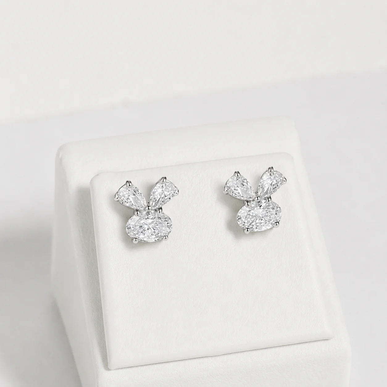 FLORAL Oval Cut Pear Cut DEF VVS HPHT Lab Grown Diamond Bunny Carrot Stud 14K 18K Gold 925 Silver Ladies Earrings Luxury Jewelry view 2