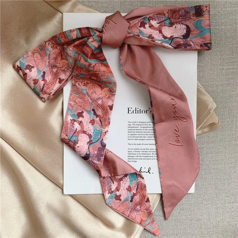 Prints Long Hairband Skinny Neckerchief Women Hair Scarf Fashion Headband Cute Tie Scarves Silk Feel Luxury Bag Scarf for Ladies