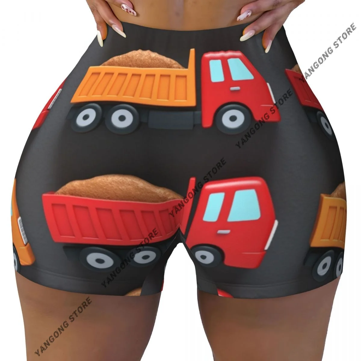 Yoga Shorts Cartoon Construction Trucks Women Biker Tight Elastic Workout Sports Leggings Sportswear
