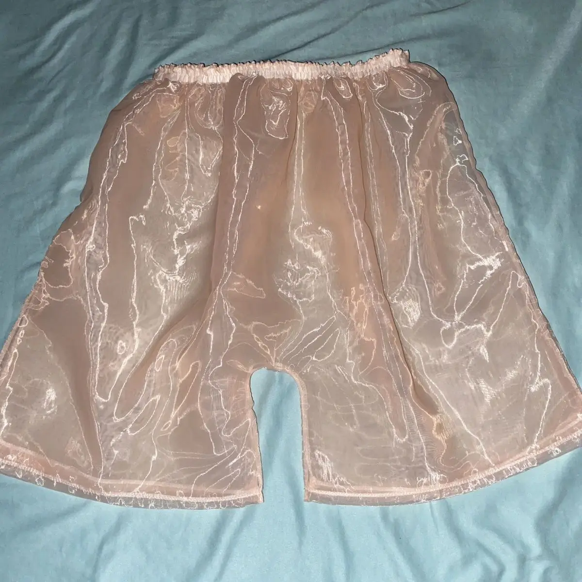 Double Layer Glossy Unisex See Through High Waist Sealmless Shorts Plus Size Home Bottoms