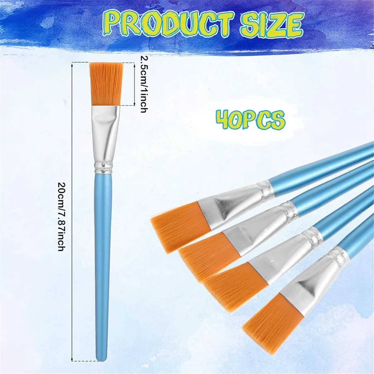 

NEW 40Pcs Flat Paint Brushes Set, 1 Inch Wide Watercolor Brush Oil Painting Brushes Big Paint Professional Brush for Kids
