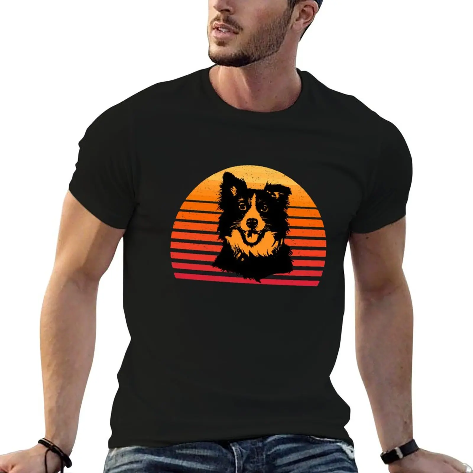 Camiseta vintage Border Collie para hombre, camiseta de algodón con estampado de Border Collie, regalo para papá y mamá, paquete de camisetas.