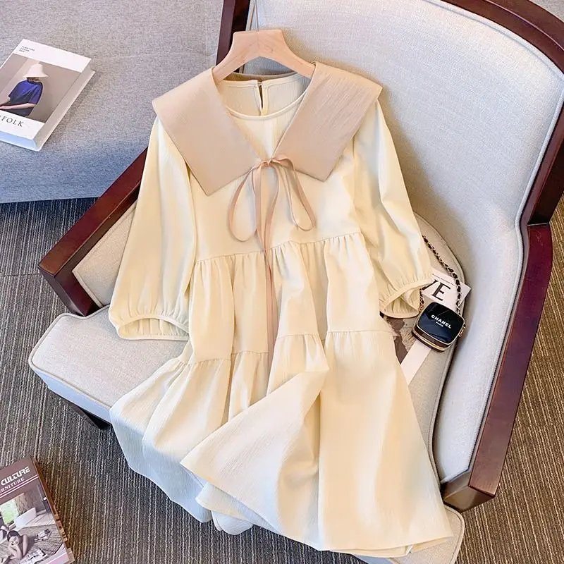 

Women Ruff Chiffon Dress Elegant Casual Party Beach Vintage Swing Midi Dress 2026 Summer Solid Bohemian Oversized Vestidos Robe