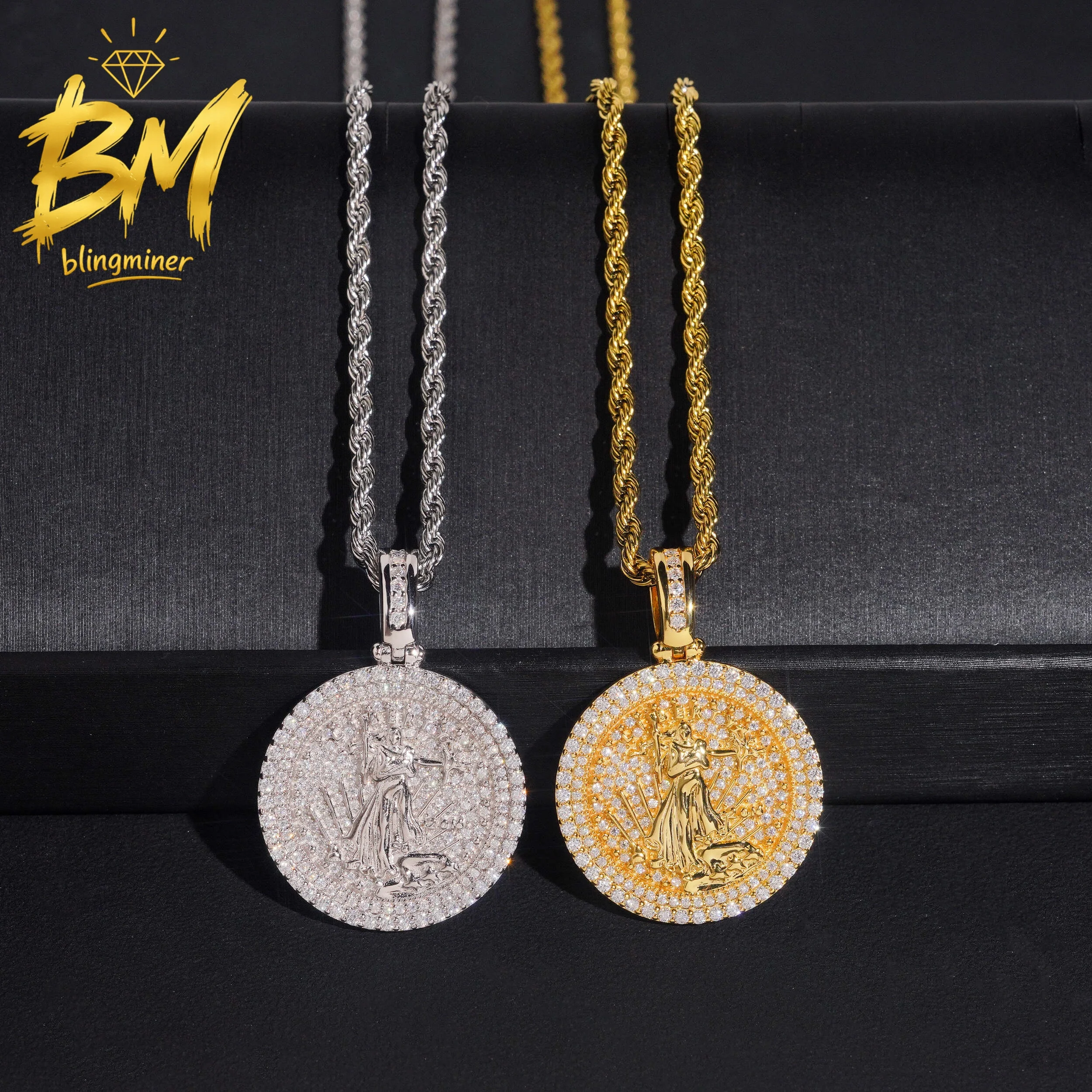 Blingminer Iced Out Liberty Allah VVS Moissanite Pendant For Men Women S925 Silver Pendants Jewelry Pass Diamonds Tester GRA