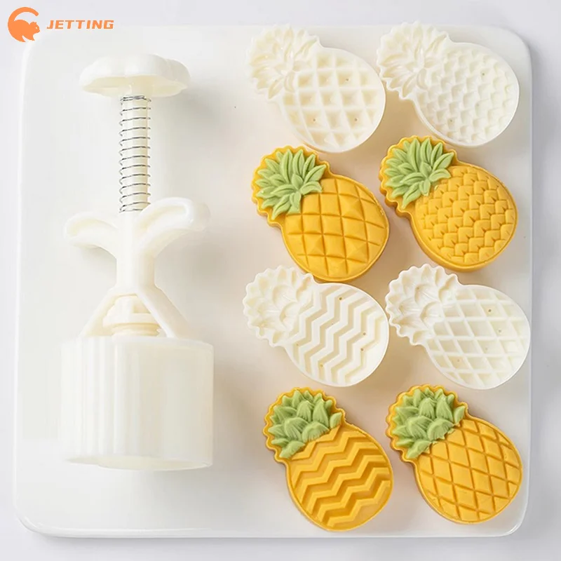 (New) 30g 50g Fruit Pineapple Shape Mooncake Barrel Mold with 2/3/4pcs DIY Hand Press Stamps Moon Cake Pastry Mould DIY Bakeware