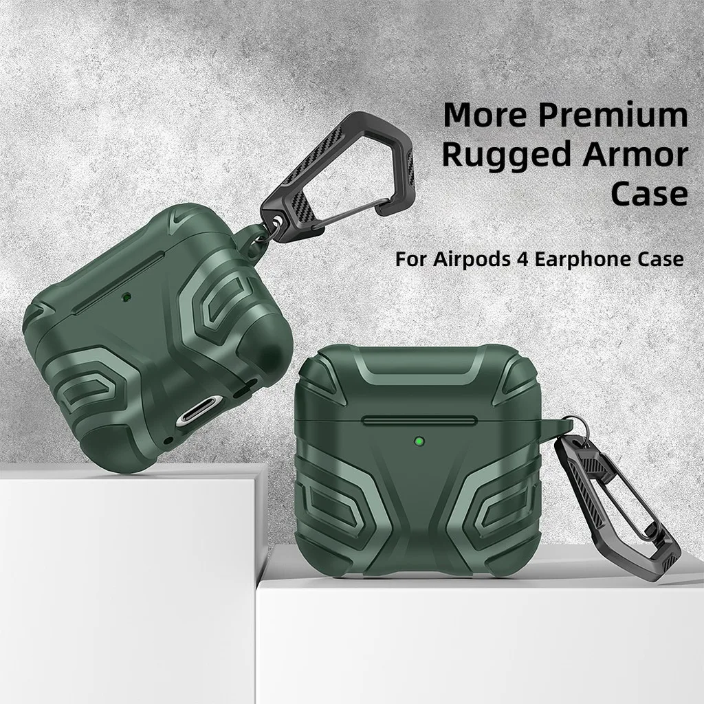 Compatible with AirPods Pro 3 Case, Rugged Armor Cover with Carabiner, Shock Absorbing