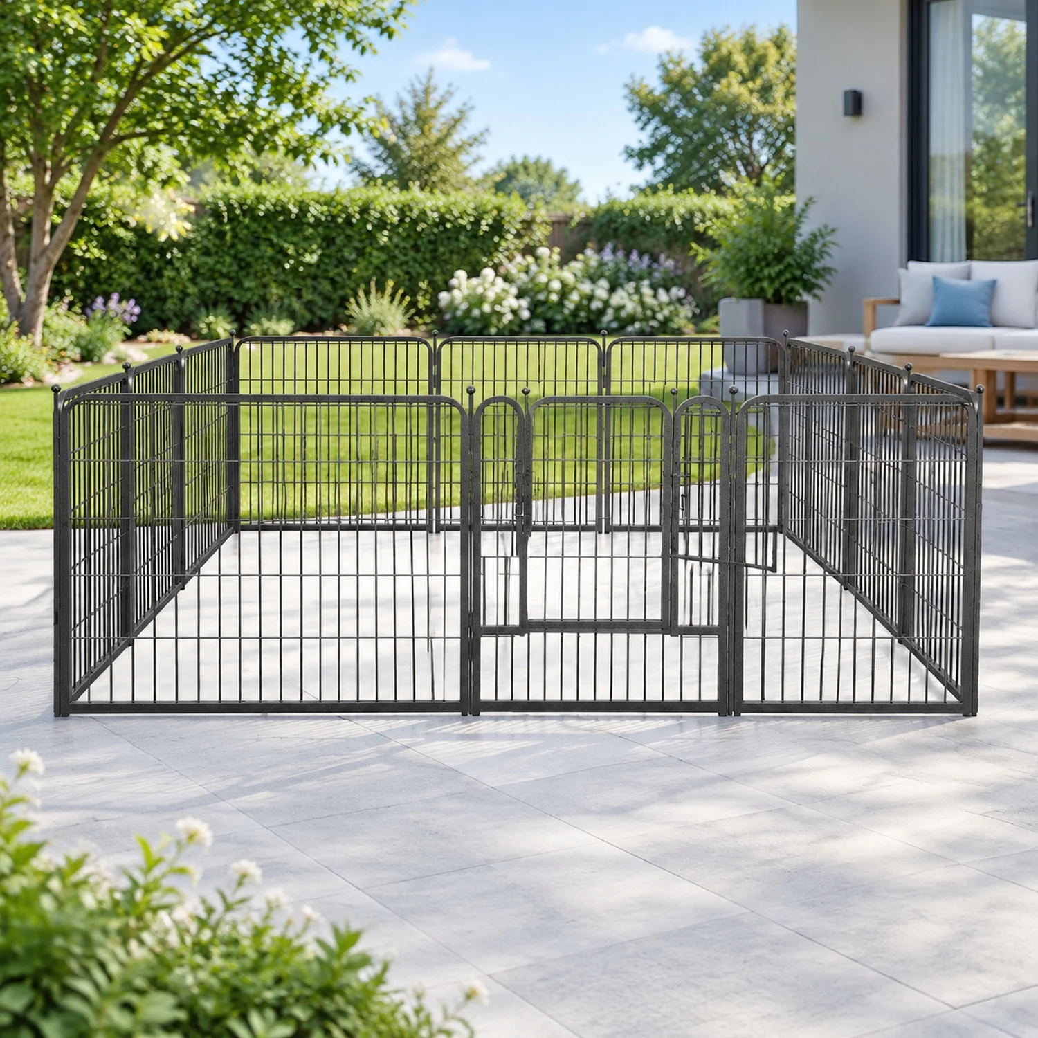 Garden Fence with Gate Metal for Yard, 32in x 23ft 10 Panels No Dig Temporary Dog Rustproof Flower Bed Edging Patio