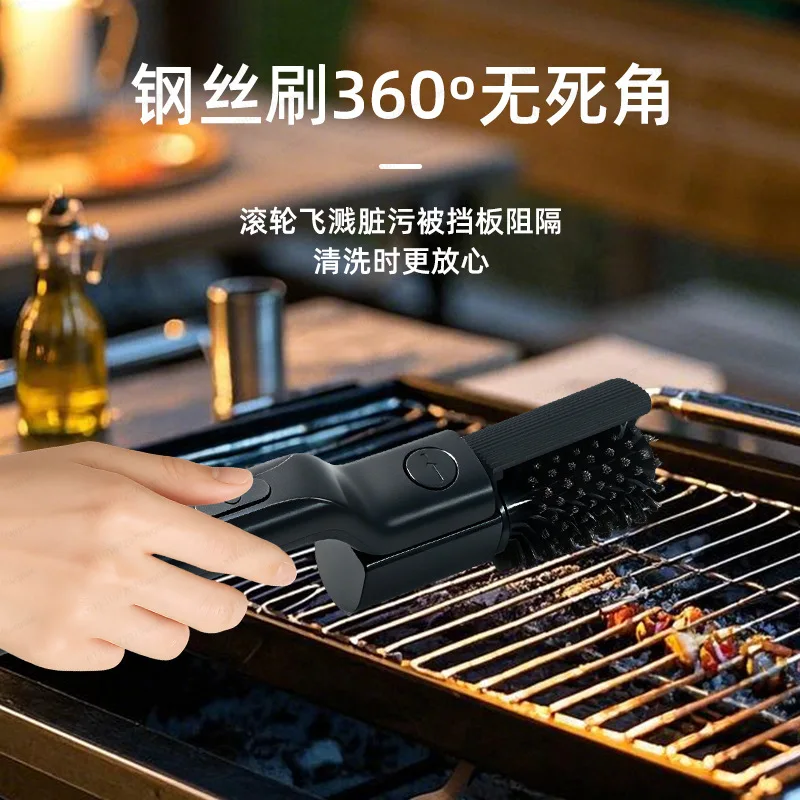 Cross-border explosion Electric barbecue brush led light Rotary cleaning brush Outdoor camping barbecue grill cleaning tool