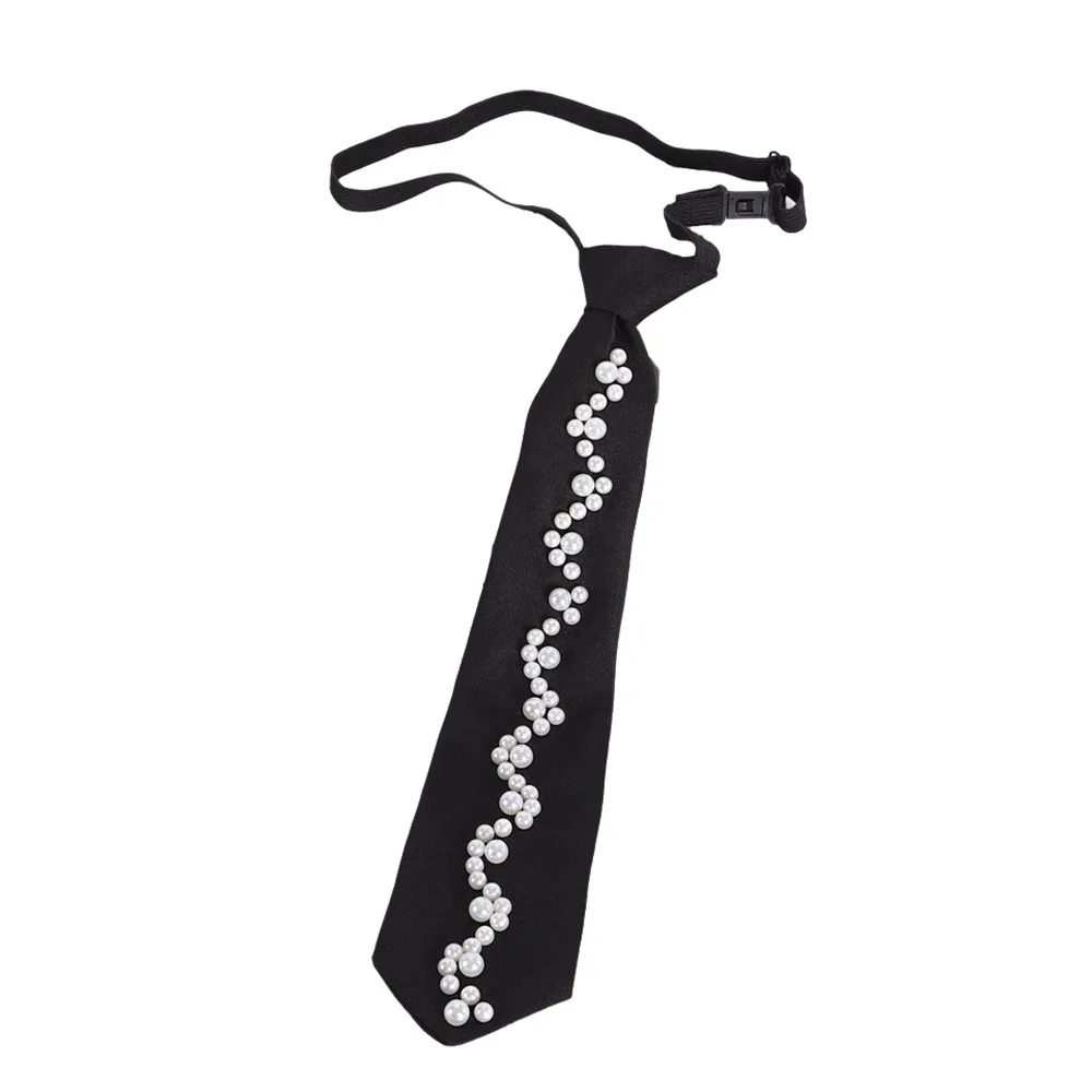 Knot-free Niche Design Imitation Pearl Tie Imitation Pearl Vintage JK Neck Tie Elegant Adjustable Lazy Necktie Streetwear