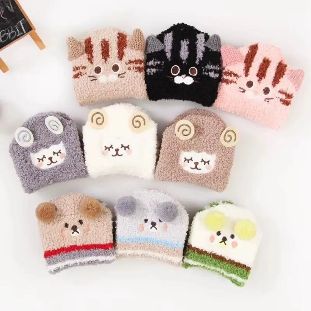 Cozy Non-Slip Fuzzy Slipper Socks Cartoon Gripper Sole Ankle Socks Short Warm Lining Floor Socks Indoor Wear