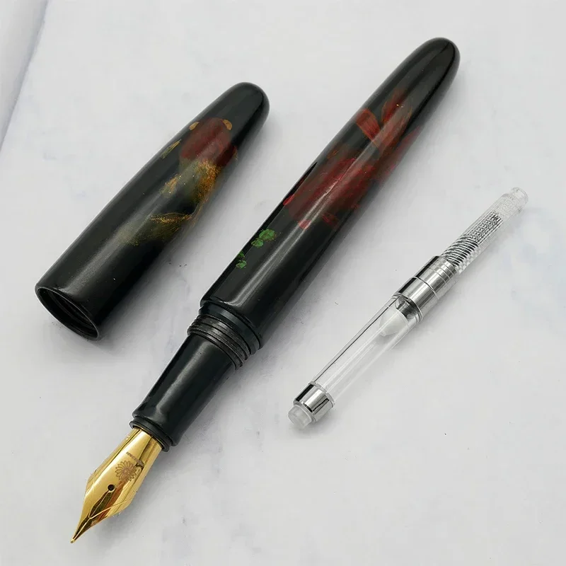 New WANCHER Oversized Raw Lacquer Hard Gel Fountain Pen EF F M 0.38 0.5 0.7MM Hand-painted Shell Sculpture Japanese Stationery