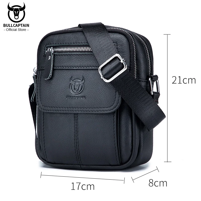 Bullcaptain Casual Men's Shoulder Bags Business Messenger Bag high-Quality Men's Cow Leather Bag's Mini Large Capacity Pocket