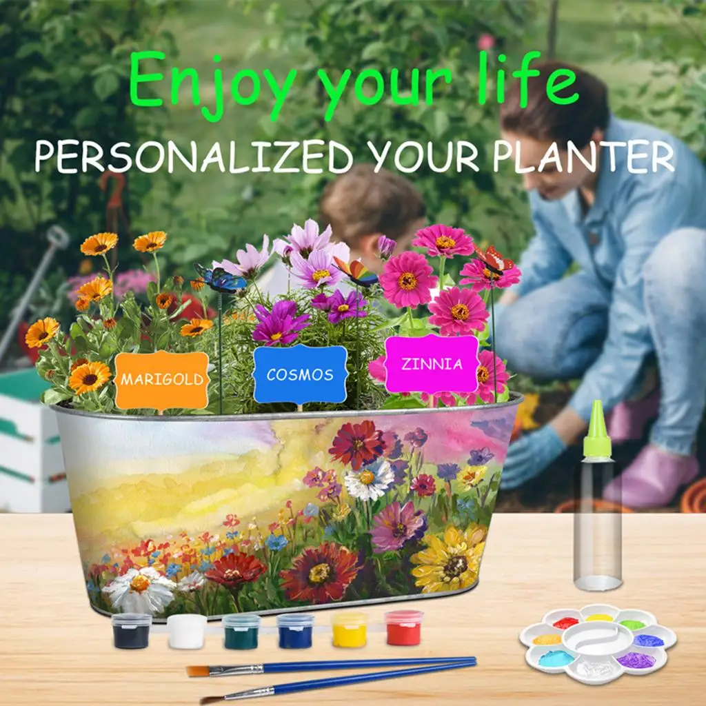 DIY Flower Planting Growing Kit for Children Painting Pots Art Craft Set with Washable Paint