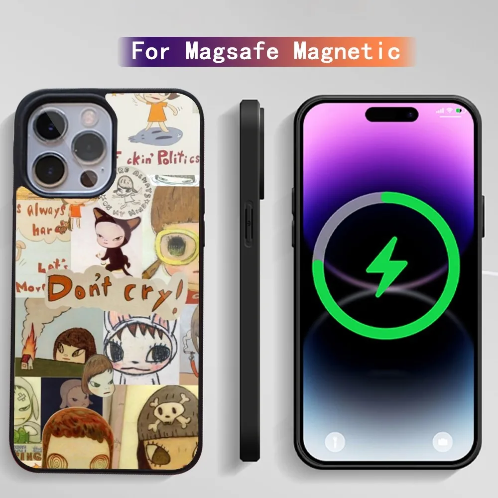 Yoshitomo Nara Art Phone Case For iPhone 15 14 13 12 11 Plus Pro Max Magsafe Magnetic Wireless Charging