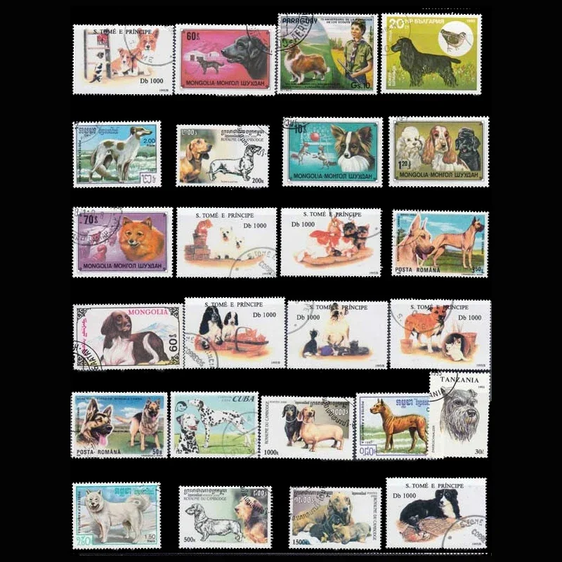 100 PCS / Lot,Topic Dog,Different Dog Stamps From Word, Used with Post Mark,High Quaility,Real Original,Stamp Collection