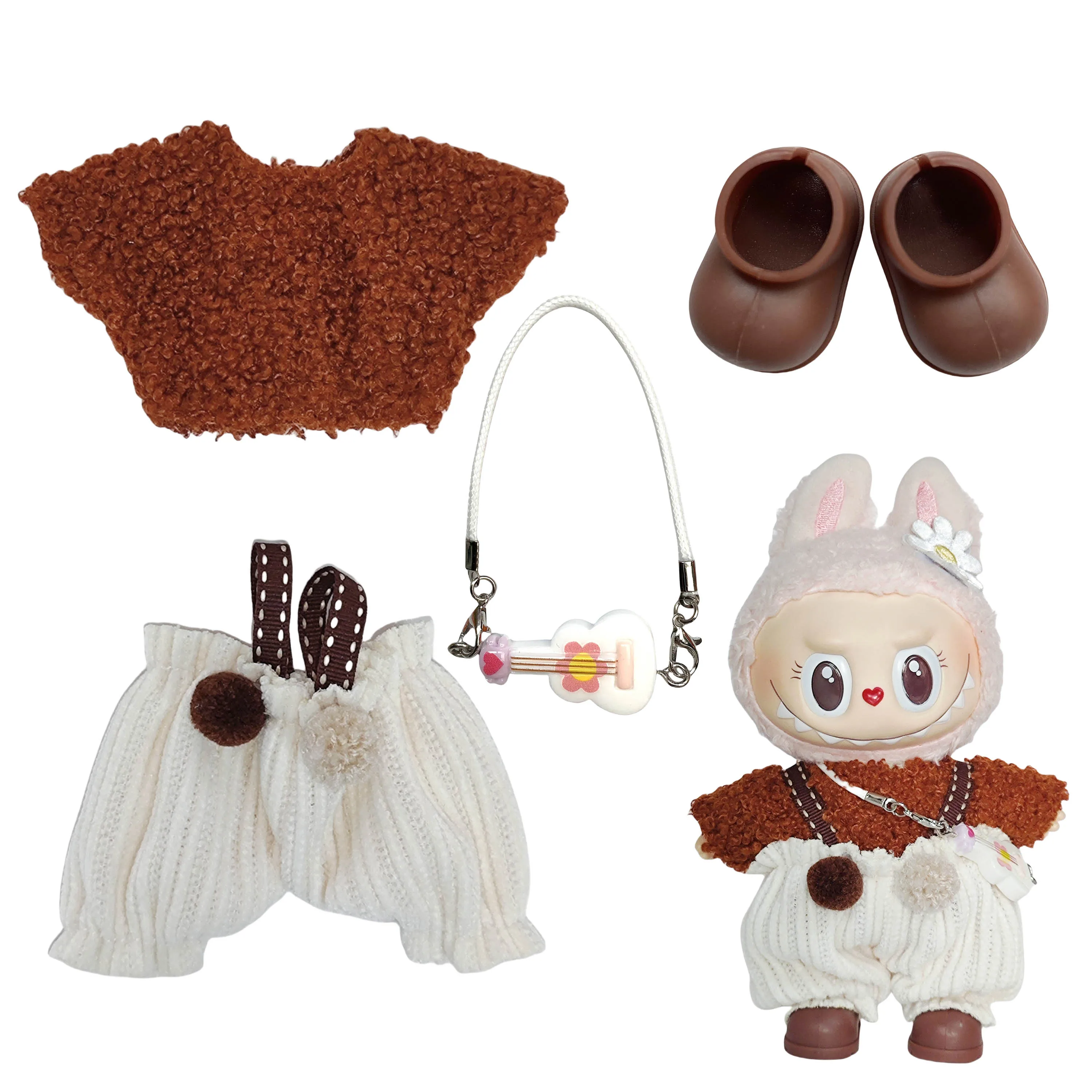Labubu V1/V2/V3용 17cm 패션 플러시 장난감 복장 세트 - 귀여운 놀이 및 수집용 의류 및 액세서리