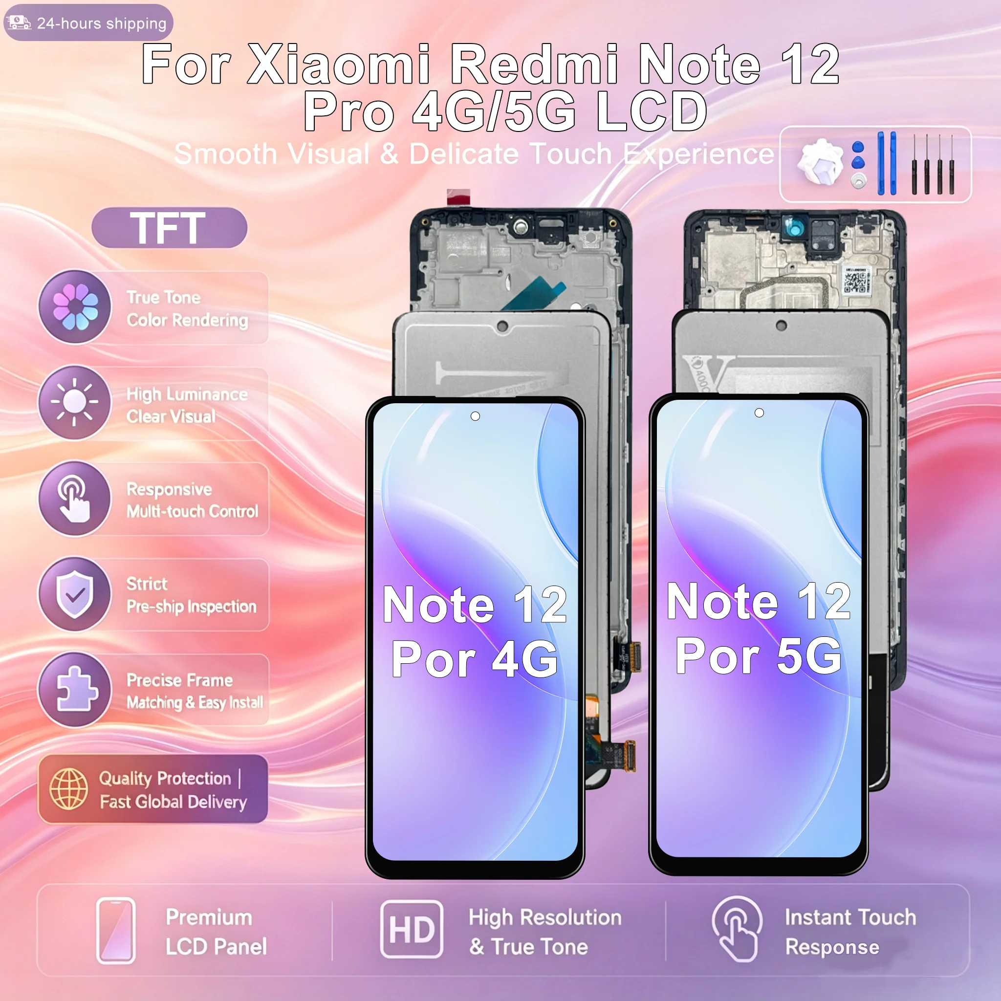 6.67'' TFT Display For Xiaomi Redmi Note 12 Pro 4G LCD Touch Screen Digitizer Assembly For Redmi Note 12 Pro 5G 22101316C Screen