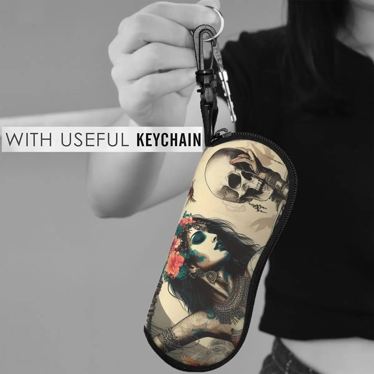 알렉산더 고딕 라스 엘레간테스 걸스 데이 오브 데드 스컬 쉘 안경 케이스 휴대용 선글라스 박스 여성 남성 소프트 안경 가방