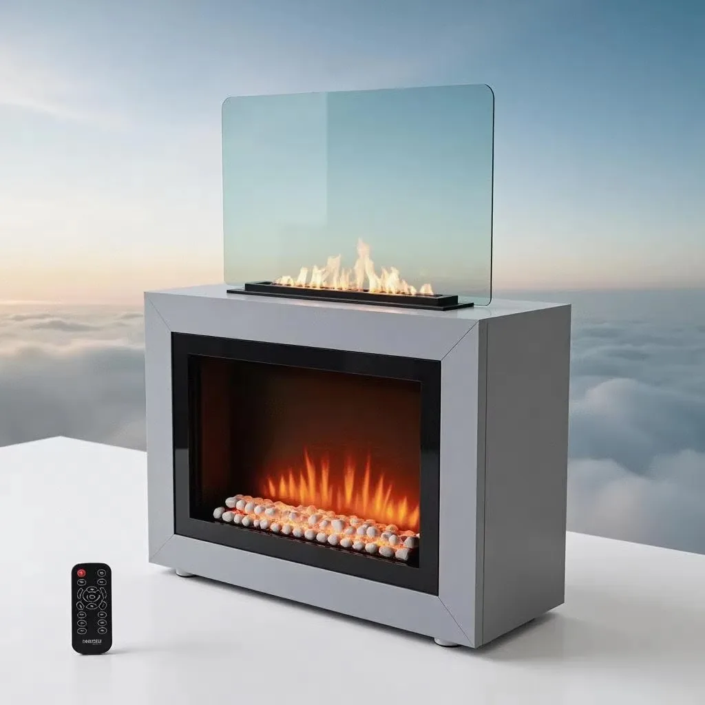 

Remote Control Electric Fireplace Stainless Steel Household Plug-In Operates in French and English