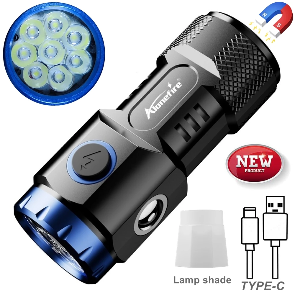 

6500K 8LED High Bright Mini Flashlight Usb Rechargeable COB Side light Tail Magnet Clip Torch Portable Lighting X88