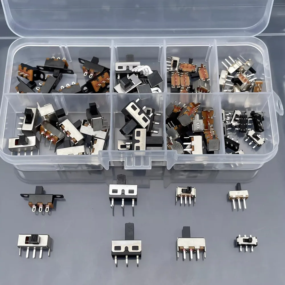 8 types of toggle switches boxed with 70 single-row in-line small micro power supplies 3-pin button sliding 2-position fluctuati