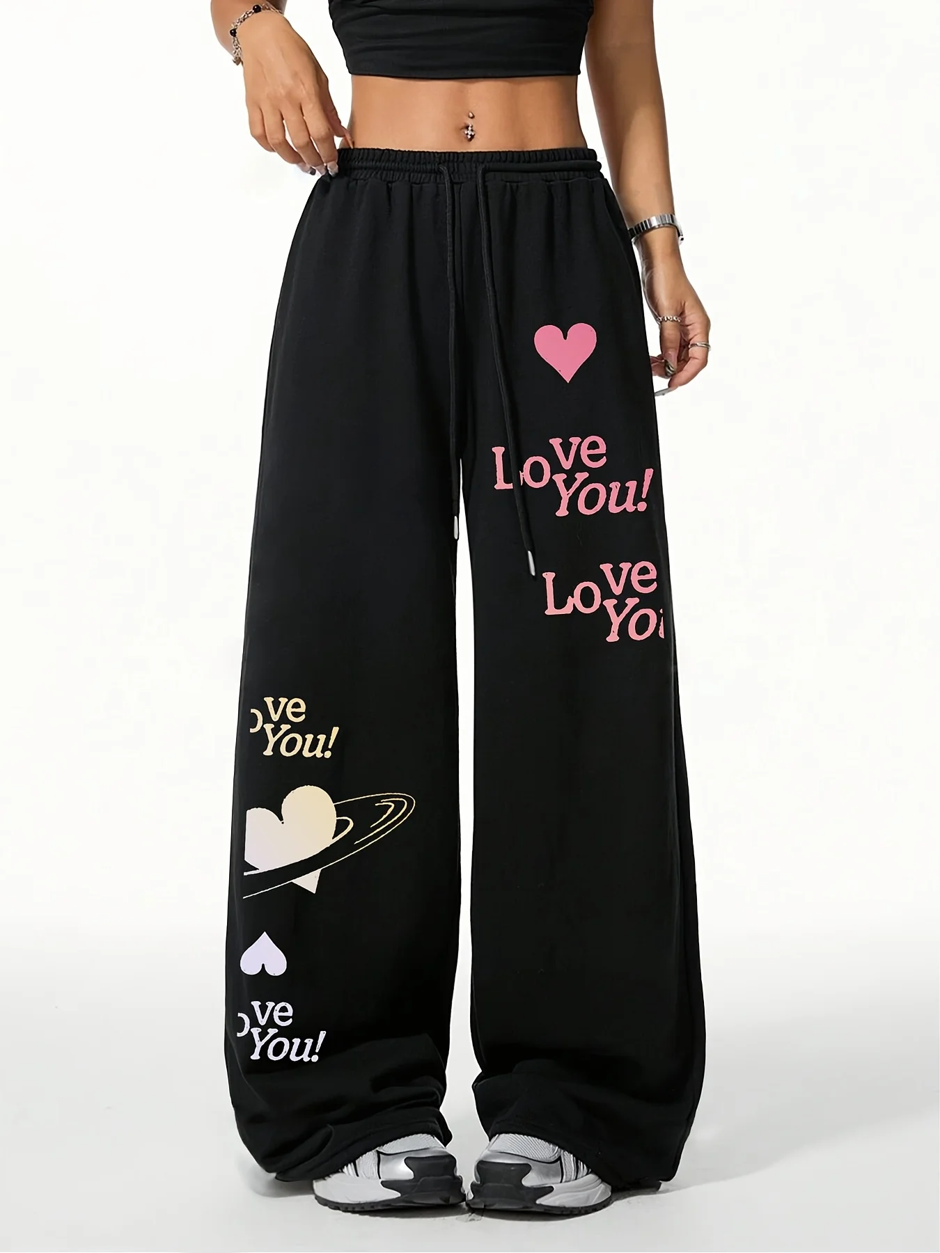 

Women's Street Style Casual Sweatpants with Heart Print Arrivals for Spring Fleece Loose Fit Streetwear Oversized