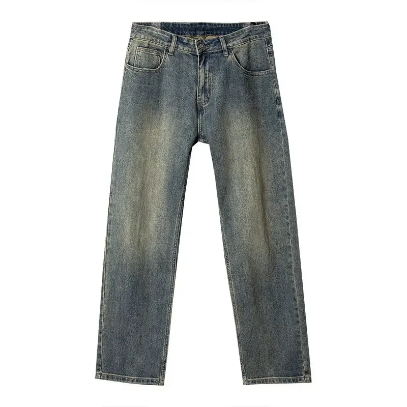 Calça de perna larga masculina, jeans elástico elástico, calça de vaqueiro, estética de trabalho, estilo de rua japonês, estilista da moda, 2024