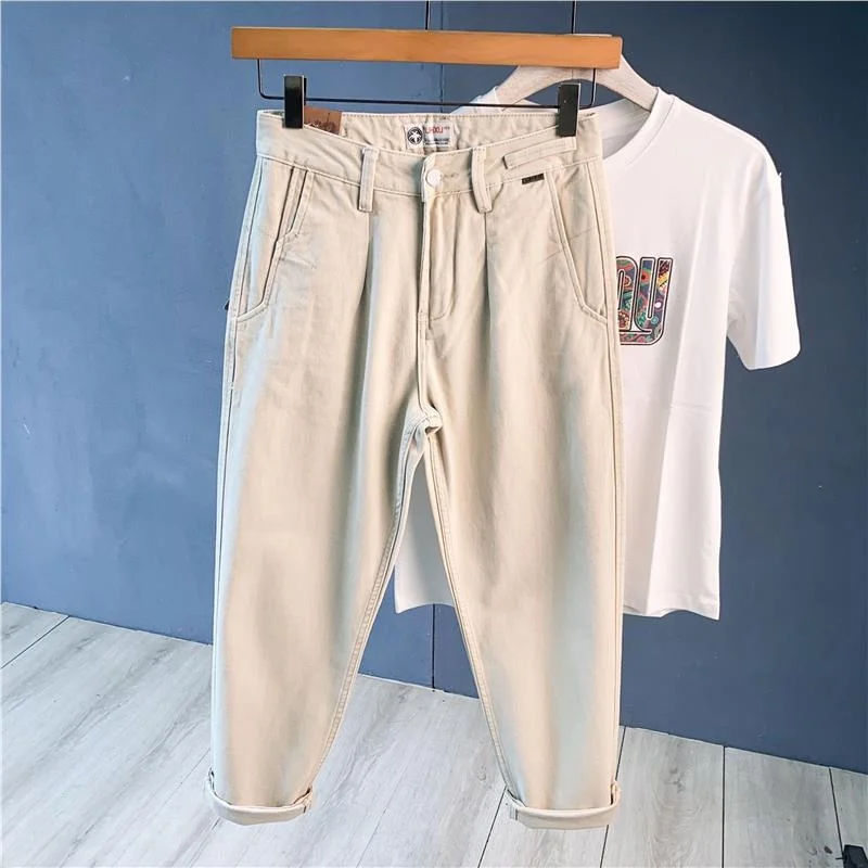 

High-End Cotton Men's Casual Pants Hong Kong Straight Leg Trousers Advanced Matchabili Cone ape Side ket Long Trousers