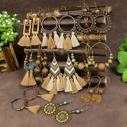 10 Pairs Brown Earrings Set Boho Jewelry Set Drop Dangle Earrings Tassel Wooden Beading Vintage Statement Earrings for Women