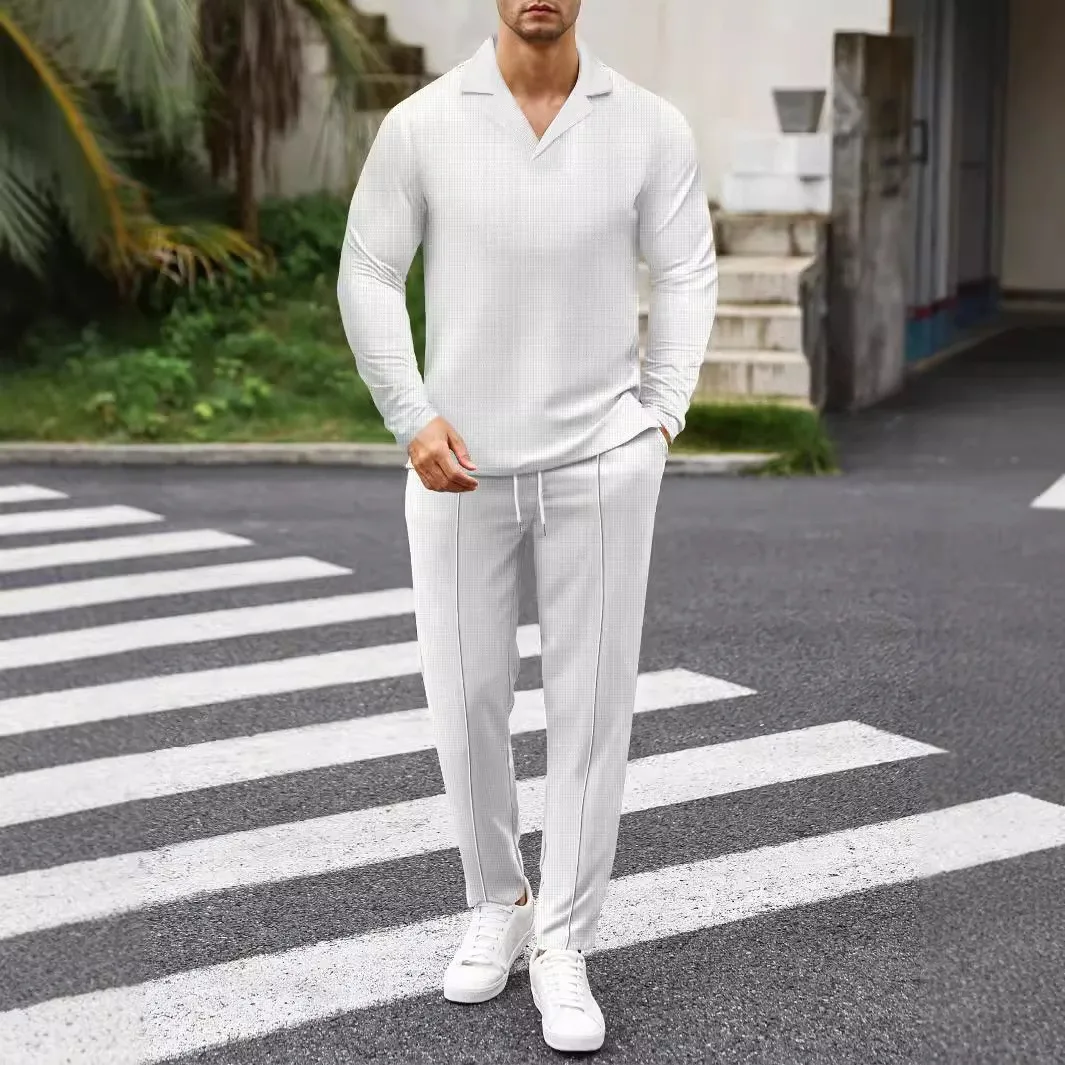 024 Europe and the United States cross-border men\'s fashion casual sports suit collar long sleeve pants suit