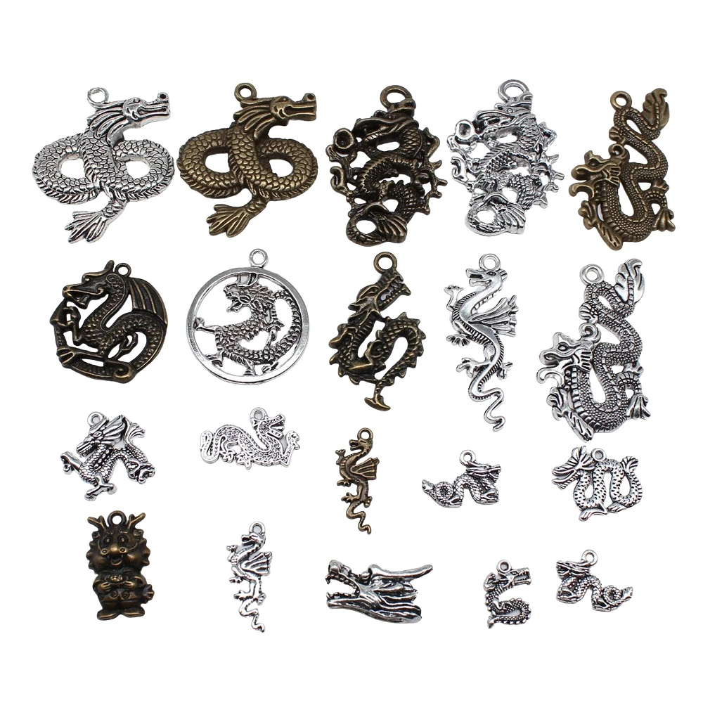 10 sztuk Charms smok tybetański brąz srebrny kolor wisiorki antyczne tworzenie biżuterii DIY rękodzieło