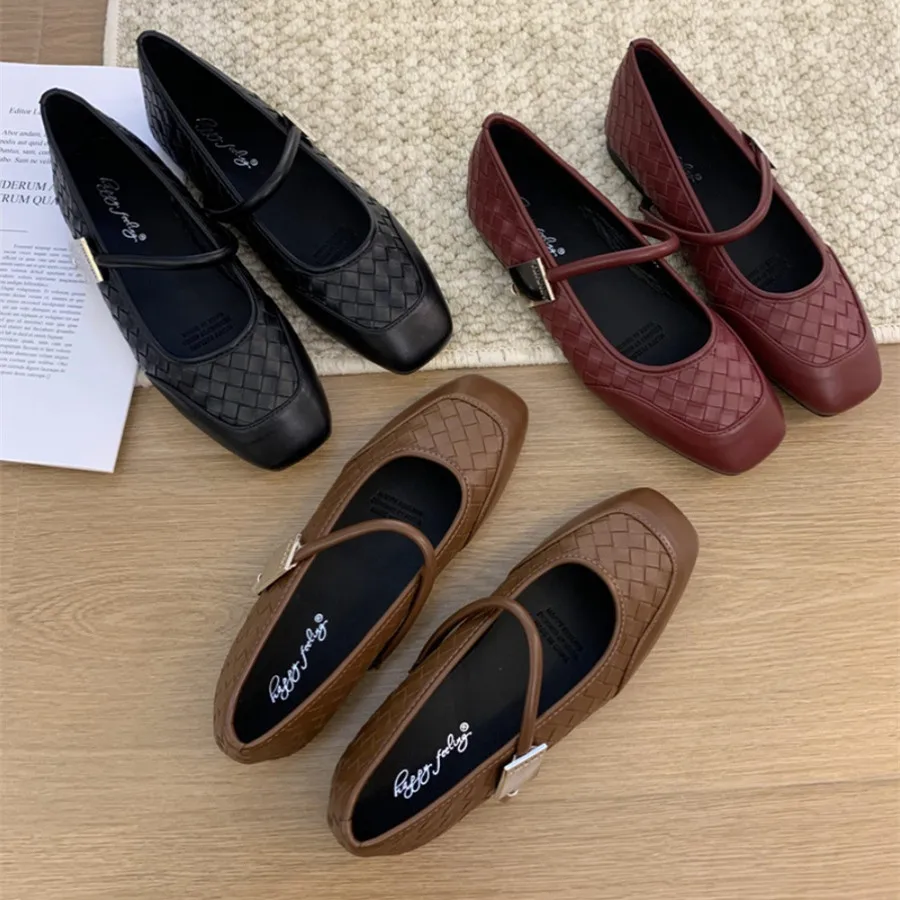 Bai lamos Herbst Frauen Wohnungen Square Toe Mary Janes Schuhe weiche Balletts chuhe weibliche Knopf riemen flaches Kleid Schuh Mujer