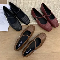 Bailamos Autumn Women's Flats Square Toe Mary Janes Shoes Soft Ballet Shoes Female Button Strap Shallow Dress Shoe Mujer