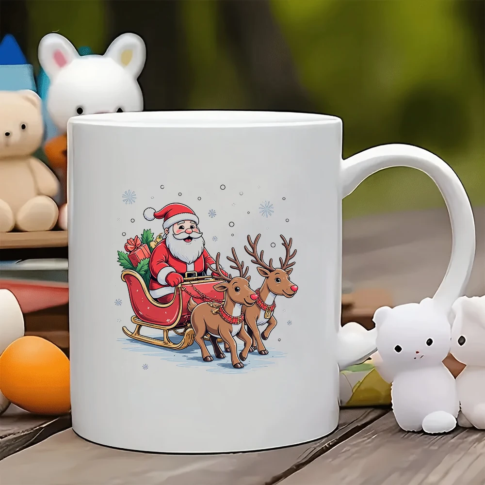 

11oz Mug + Cartoon Santa Claus Reindeer Sleigh + Christmas Gift Children's Cup Family Office Coffee Cup