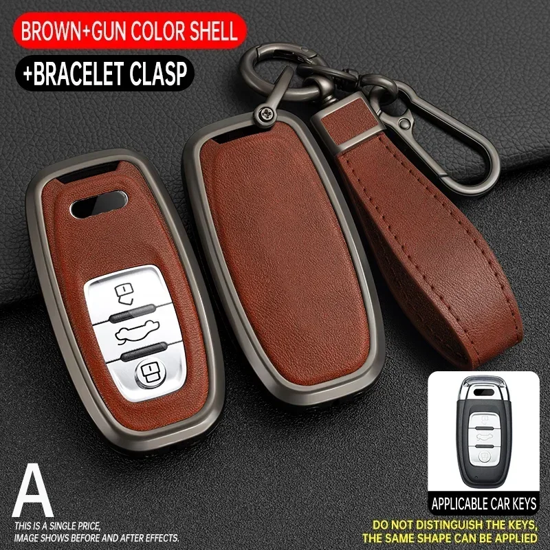 

Zinc Alloy Leather Car Remote Smart Key Cover Case Shell For Audi A1 A3 A4 A5 A6 A7 A8 Quattro Q3 Q5 Q7 2009-2015 Accessories