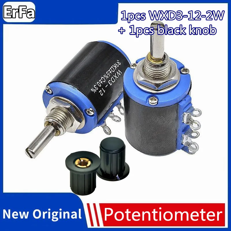 1pcs WXD3-12-2W + 1pcs knob 100 220 470 1K 2K2 3K3 4K7 10K 22K 33K 47K Ohm 2.2K 3.3K 4.7K WXD3-12 2W Wirewound Potentiometer