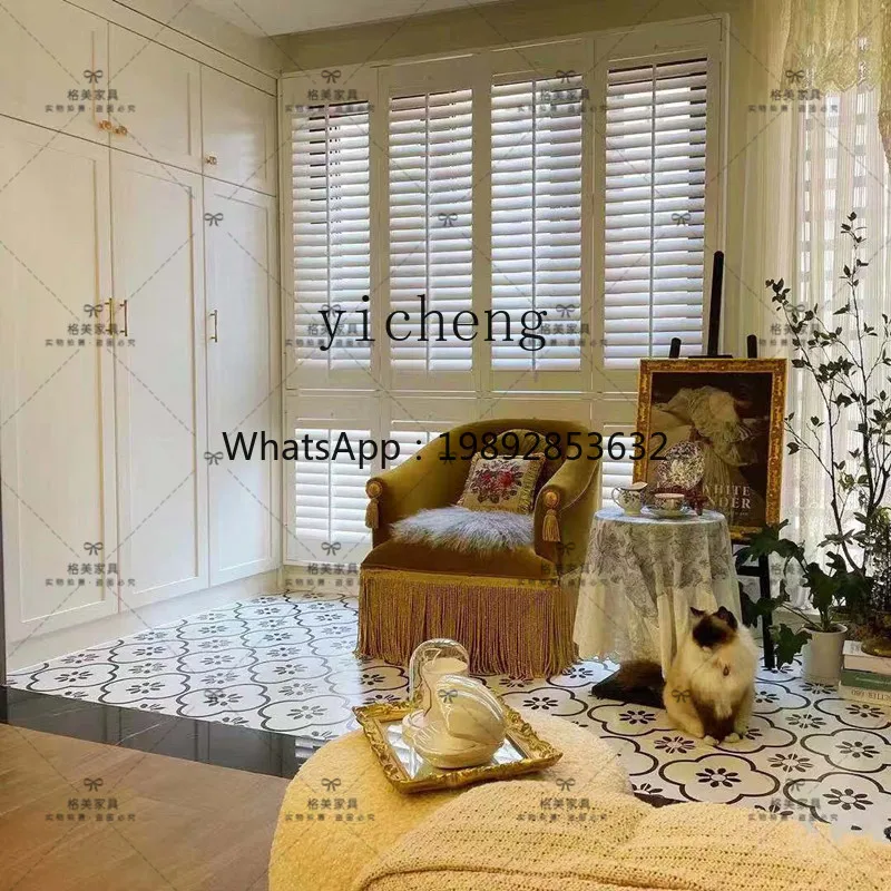 YY Retro ginger velvet tassel single sofa, small living room, light luxury solid wood chair