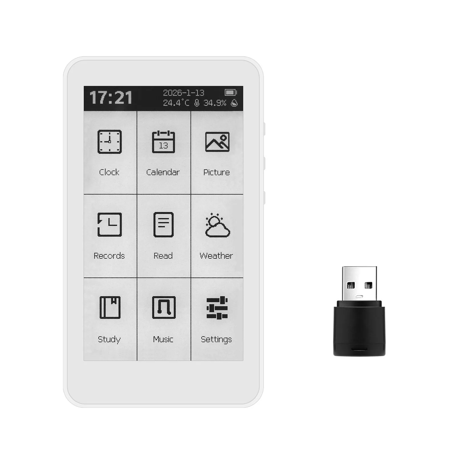 HamGeek M3 Portable E-book Reader 3.7-inch Touchscreen E-paper 10-level Adjustable Backlit Clock E-ink Display