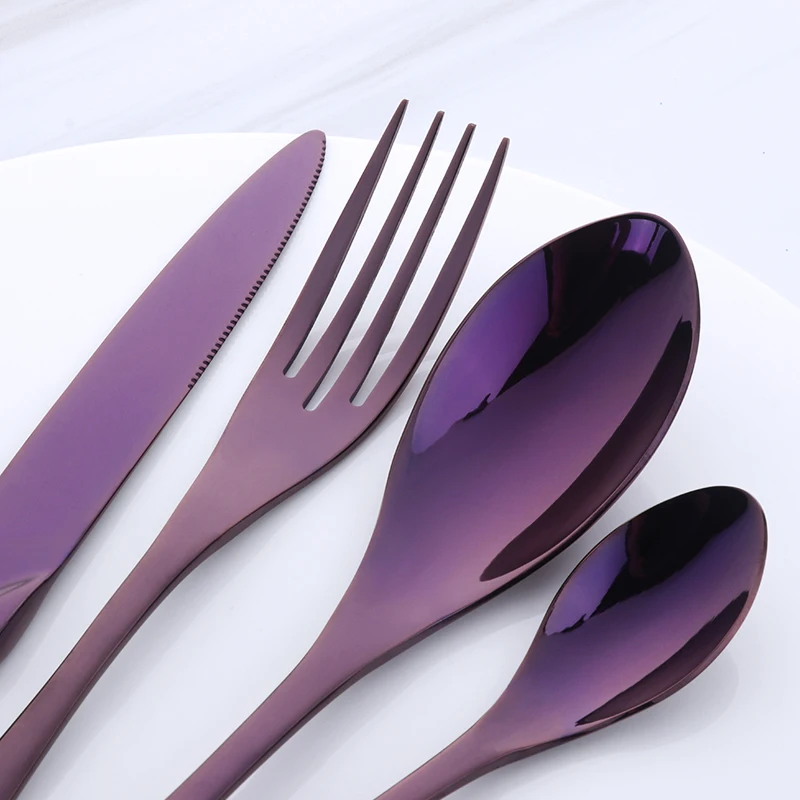 4Pcs Purple Cutlery Set Stainless Steel Blue Dinnerware Set Knife Fork Table Fork Black Tableware Set Drop Shipping